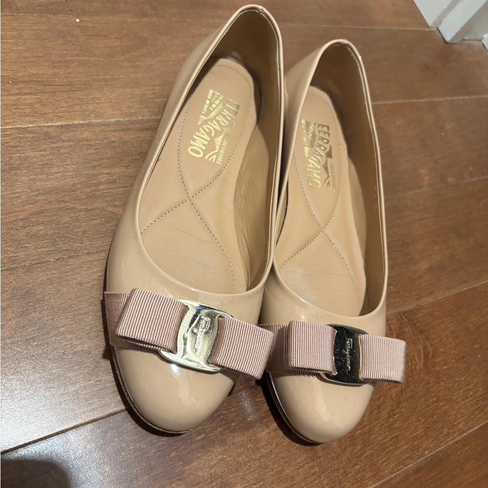 Salvatore Ferragamo Nude Patent Leather Flats